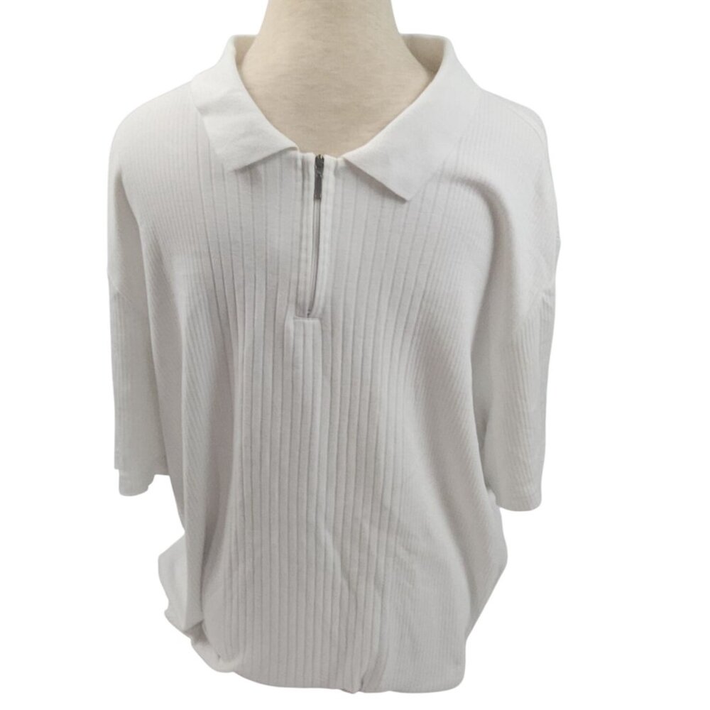 Alfani White Ribbed Polo Shirt Mens XL Cotton
